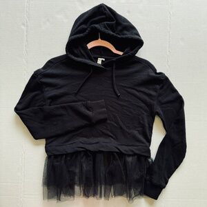 Anthropologie Cropped Hoodie Tulle Hem